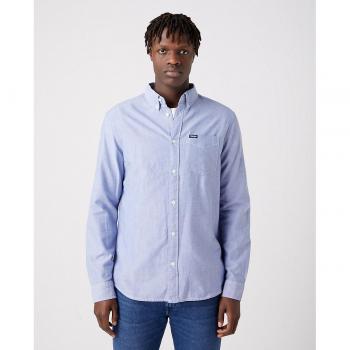 Wrangler - Camisa de hombre corte regular lisa en azul claro, manga larga