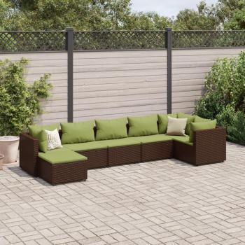 7-Piece Brown Poly Rattan Garden Lounge Set with Cushions