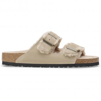 Birkenstock Arizona Suede Leather Shearling Sandals - Beige, Size 14 US