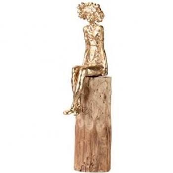 Figura Decorativa Señora en Poliresina y Madera de Mango 11x15x46 cm