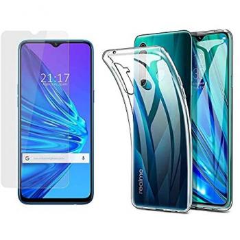 Pack 2 En 1 Funda Gel Transparente y Protector de Cristal Templado para Realme 5 / 5s / 5i / 6i