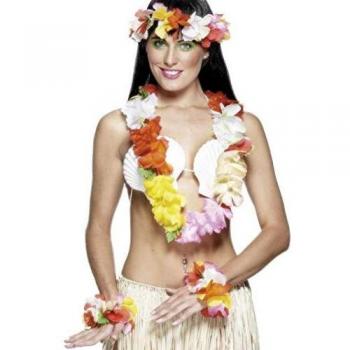 Smiffys Set hawaiano Deluxe, multicolor, con guirnalda, banda para la cabeza y pulsera , color/modelo surtido