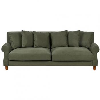 Sofá 3 plazas vintage tapizado en tela verde Eike con patas de madera clara