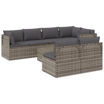 8 Piece Grey Poly Rattan Garden Lounge Set with Cushions