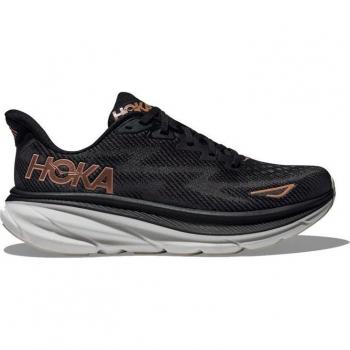 HOKA Clifton 9 Women's Road Running Shoes - Black/Rose Gold, Size 42