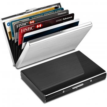 Yosemy Tarjetero para Tarjetas de Crédito, Delgado Billetera de Aluminio con RFID Bloqueo para Tarjetas de Visita, 2 Piezas, Negro + Argent