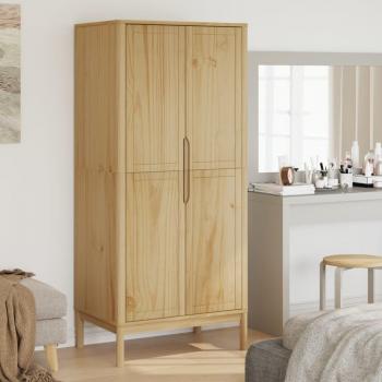Armario Floro de madera maciza de pino marrón cera 77x53x171 cm