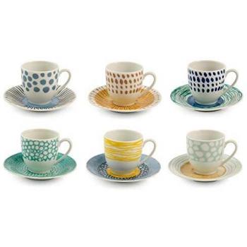 Juego de 6 tazas de café de porcelana con plato Marea 90ml