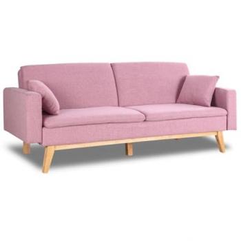 Sofá Cama 3 Plazas Reine Rosa con Tapizado en Tela y Sistema Apertura Clic-clac, Incluye 2 Cojines - Don Descanso