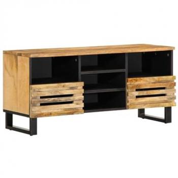 Mueble de TV madera maciza de mango rugosa 100x34x46 cm Marrón
