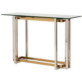 Consola Inox / Cristal Kazan 120x40x78 Cm - Mesa de Entrada Decorativa con Almacenamiento Adicional, Dorado/Plata/Transparente