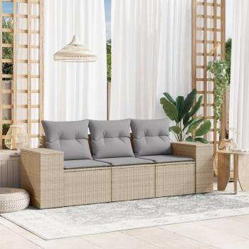 Sofá de jardín 3 piezas con cojines Polyrattan Beige