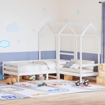 Set de sofá cama y banco con techo madera pino blanco 90x200 cm Vidaxl Blanco