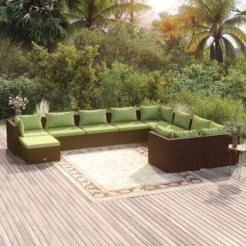 10-Piece Brown Poly Rattan Garden Lounge Set with Cushions