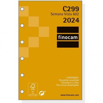 Recambio Anual Finocam Classic 2024 Semana Vista Horizontal Español 73x114mm Enero-Diciembre (12 meses) Ref. C299 602