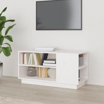 Soporte para TV de madera maciza de pino blanco, dimensiones 80x35x40,5 cm