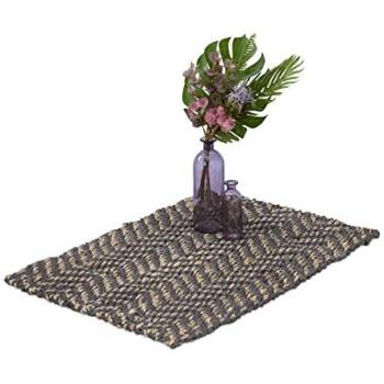Alfombra de Yute Tejida a Mano, 60 x 90 cm, Fibras Naturales, Pasillo y Salón, Gris/Beige - Relaxdays
