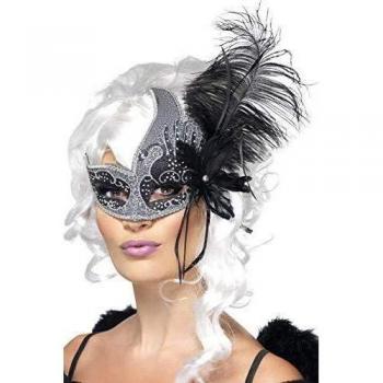 Smiffy'S 27856 Antifaz De Ángel Con Lazo Y Plumas, Plata / Negro , color/modelo surtido