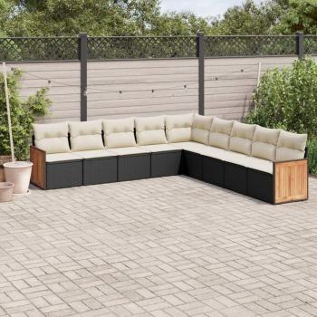 9-Piece Black Poly Rattan Garden Sofa Set with Cushions