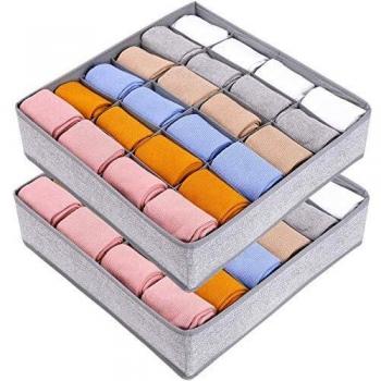 joyoldelf 2 Paquetes Textil organizadores cajón divisores, 24 Celdas Plegable Ropa Interior Cajas de Almacenamiento para almacenar Calcetines, Bufandas, Sujetador