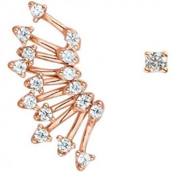 Pendientes asimétricos Akosia de Plata de Ley 925 bañados en oro rosa con circonitas blancas