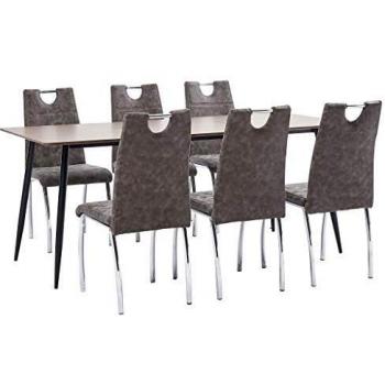 vidaXL Juego de Comedor 7 Piezas Cuero Sintético Mobiliario Decoración Interior Casa Hogar Robusto Duradero Resistente Funcional Práctico Útil Marrón