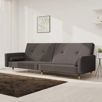 Sofá Cama 2 Plazas Terciopelo Gris Oscuro vidaXL con dos almohadas