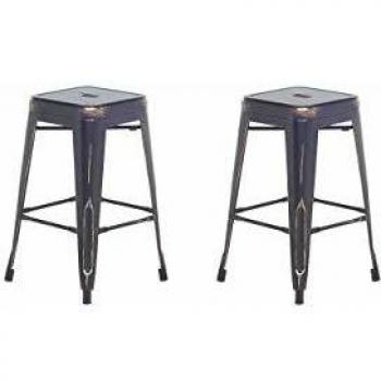 Conjunto de 2 taburetes de bar apilables de acero negro y dorado 60 cm estilo industrial