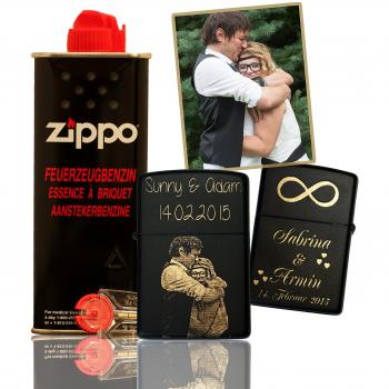 Gravina – Original Zippo® Black Mate con tu foto y grabado), incluye set