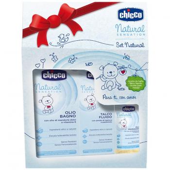 Chicco Natural Sensation - Set natural con aceite de baño, masaje y talco