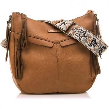 Bolso bandolera Mustang Salter Marrón con detalle de flecos y cierre de cremallera