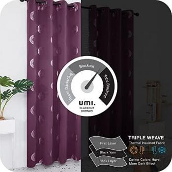 Amazon Brand - Umi Cortinas Salon Opaca de Dibujos Rquillos con Ollaos 140x260cm Púrpura