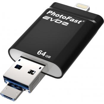 Memoria PhotoFast i-FlashDrive EVO Plus 64GB con conexión Lightning, micro USB y USB 3.0 para PC, Mac, iPad, iPhone y Android