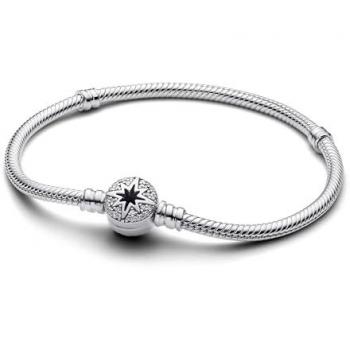 Pulsera de Plata de Ley Pandora Moments Cadena de Serpiente con Cierre de Estrella Polar y Circonitas, 20 cm