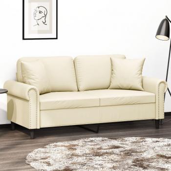 Sofá de 2 plazas con cojines color crema 140 cm en similpelle