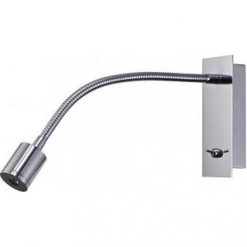 Aplique de pared Winslow con luz de lectura, cromo pulido, 1 bombilla, 14.5 cm, cabezal cilíndrico LED, brazo flexible, base con interruptor