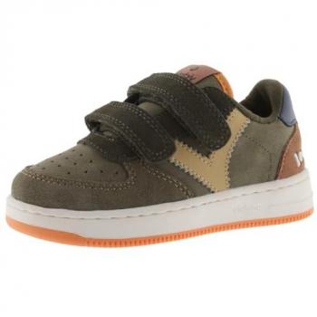 Zapatillas Deportivas para Niños Victoria con Piezas de Serraje y Tiras Adherentes Efecto Piel Kaki 24