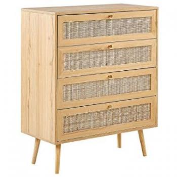 Cómoda Boho de Ratán con 4 Cajones en Madera Clara 80 x 38 cm Perote