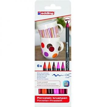 Edding 4200 Porcelain Brush Pen - 1-4 mm, Warm Colour Set, 6 Assorted Colours, Package Content: 6 Colours