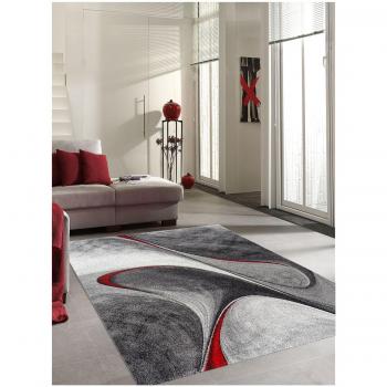 Alfombra de salón moderna tejida con motivos geométricos, suave y sedosa, roja 120x170 cm