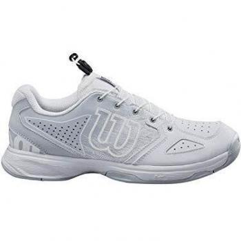 Wilson Kaos Junior QL, Zapatilla de Tenis, para Todo Tipo de Terreno, Tenistas de Cualquier Nivel para Niños, Blanco/Azul Claro/Negro, 35 1/3 EU