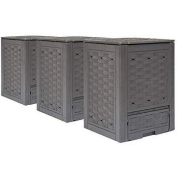 vidaXL Garden Composters 3 pcs Brown 60x60x83 cm 900 L Plastic Rattan