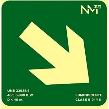 Normaluz RD10111 - Señal Luminiscente Flecha Izquierda Abajo Clase B PVC 0,7mm 22,4x22,4cm con CTE, RIPCI