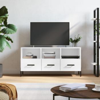 Mueble de TV de madera de ingeniería en color blanco brillo, dimensiones 102x36x50 cm