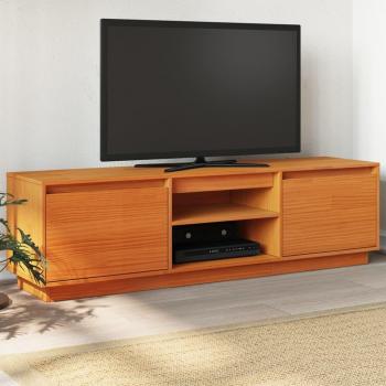 Mueble para TV de madera maciza de pino en color cera marrón, dimensiones 140x35x40 cm