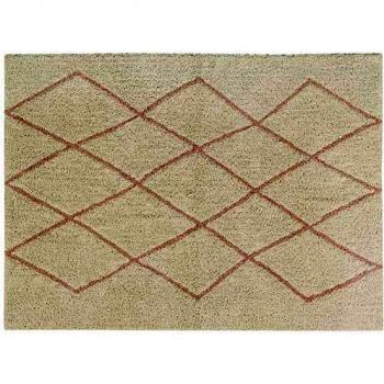 Happy Decor Kids- Alfombra Lavable FEZ Beige y Rosa Hecha a Mano en Algodón Reciclado - Color Crema con Diseño de Diamantes Irregulares en Rosa Palo- Medidas 120 x 160 cm.