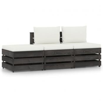 Conjunto de Jardín 3 Piezas con Cojines de Madera Impregnada Gris