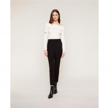 Pantalón recto de mujer elástico con raya planchada