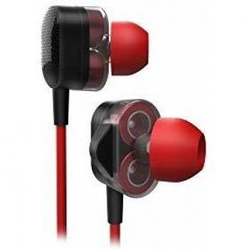 Cascos Gaming Ozone Dual FX - Auriculares con microfono in-ear - 3 tipos de tamaño, Cable anti enredos, Controlador en Línea, Jack 3.5mm, Rojo y Negro