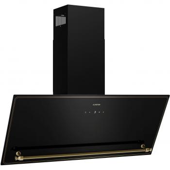 Campana Extractora Angular Klarstein Victoria 90 cm, 400 m³/h, Eficiencia Energética A++, Control Táctil, Pantalla LED, Silenciosa (52 dB), Negro y Dorado